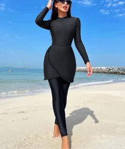 New Muslim Swimwear Women Modest Patchwork Hijab Long Sleeves Sport Swimsuit 3pcs Islamic Burkinis Wear Bathing Suit