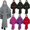 2PCS Muslim Kids Abaya Set – Long Hijab Maxi Dress for Ramadan and Prayer