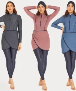 Modest Patchwork Muslim Swimwear - Long Sleeves Sport Swimsuit for Women