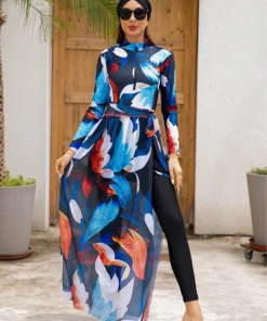 Floral Muslim Burkini Set | Quick Dry, UPF50+ | 3/4PCS Women Swimsuit & Shawl