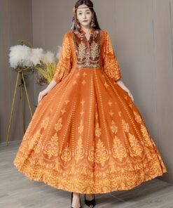 Alternative view of Middle Eastern Bohemian Style Dress Ethnic Embroidery Full Skirt Retro Long Dress Casual Vacation Travel Beach Dress Plus Size