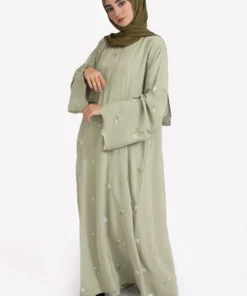 Stylish Muslim Islamic Abaya for Women Light Green Floral Embroidery Delicate Cuffs Ideal for UAE Saudi Arabia Qatar