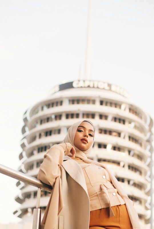 Woman in a contemporary modest outfit and hijab